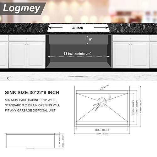 Logmey 30 Inch Drop in Topmount Sink Ledge Workstation Single Bowl 18