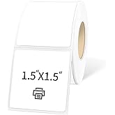 Yeachlaing 1.5"x1.5" White Square Thermal Label Stickers,Self-Adhesive Square Direct Thermal Labels,500 Sheets with Perforation Line in ROLL
