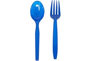 Blue Spoon and Fork Set (50 Each) - Blue Tableware for Parties, Lightweight Plasticware, Colored Cutleries, Plastic Utensils Set, Disposable Cutlery for Occasions, Party Supplies, Blue Orchards