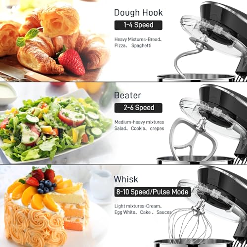 Vezzio 8.5L Professional Pastry Mixer 1500 W 6 Speeds Kitchen Robot Mixer Multifunction Low Noise Stainless Steel Bowl, Kneader, Whisk and Rods (Black)