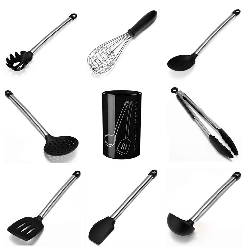 Amazon.com: HeroStore 9Pcs Stainless Steel Kitchen Utensils Set Tube Handle Silicone Pot Shovel Food Clip Kitchenware Accessories Cooking Utensil Set: ...