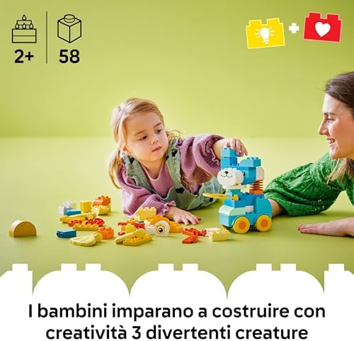 DUPLO Animali su Ruote 3 in 1 - Gioco Educativo in Mattoncini per Costruire un'Anatra o un Pesce o un Cane Giocattolo con Ruote e Maniglia - Regalo per Bambine e Bambini da 2 Anni in su - 10448