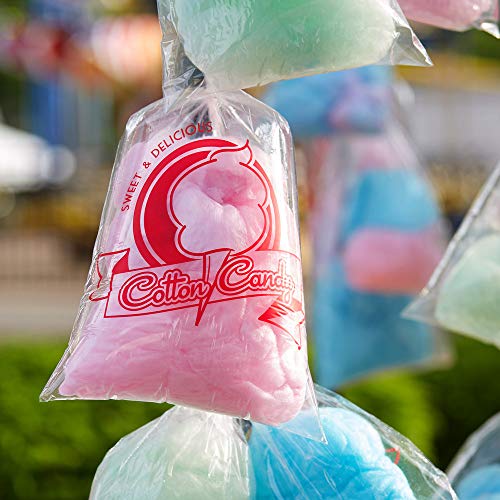 300 Cotton Candy Bags with Ties – 18.5" X 11.5" X .8 Mil Thick Printed Bulk Cotton Candy Machine Supplies | Large Candy Bag Holder | Concession Stand Carnival Candy Bags