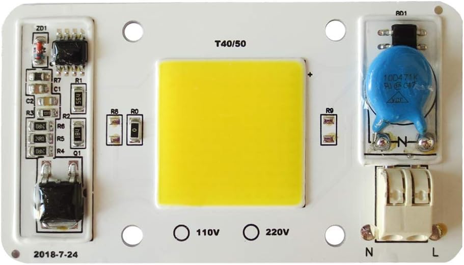 Tesfish LED COB Chip 50W 110V Natural White Light Engine Integrated Smart IC Driver Free Solder for LED Floodlight Ceiling Light etc
