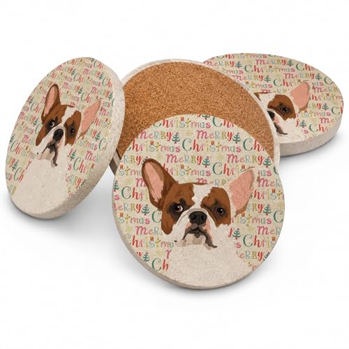 Caroline's Treasures French Bulldog White #2 Christmas Large Sandstone Coasters…