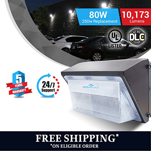 LEDMYPLACE LED 80W Wall Pack Fixture, 350-400W HPS/HID Replacement, 5700K, 10,173 Lumens, Waterproof and Outdoor Rated,