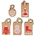 Coogam 50 Pack Brown Kraft Paper Christmas Gift Tags with Twine String Tie on Smooth for Writing - 5 Designs for DIY Xmas Holiday Present Wrap Stamp and Label Package Name Card