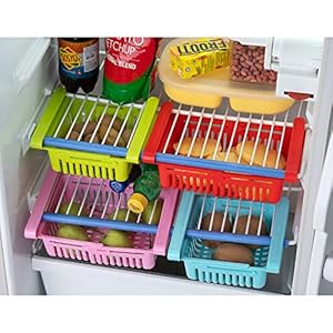 VR Adjustable Fridge Storage Basket Expandable Fridge Storage Rack Plastic Fridge Space Saver Food Organizer Tray…