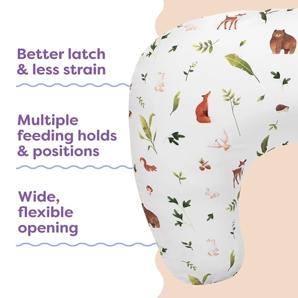 BOPPY NURSING PILLOW – FIRM, ERGONOMIC U-SHAPED BOTTLE AND BREASTFEEDING PILLOW WITH HIGH LIFT FOR COMFORT AND SUPPORT, SPACIOUS SURFACE – NEUTRAL PLANTS AND ANIMALS