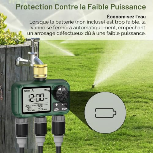 3 Way Water Timer with Brass Inlet, Large LCD Display, Automatic Watering for Garden, Programmable Irrigation, Simple Use, Rain Delay Manual Watering for Garden