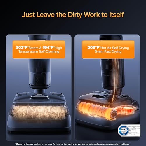 roborock F25 Ultra Wet Dry Vacuum Cleaner 22000Pa,Working 75 min,302°F Steam Mop & 187°F High Temperature Cordless Vacuum Mop with Blue Light,194°F Self-Cleaning,180° Lay-Flat,AI Assitant Wheels