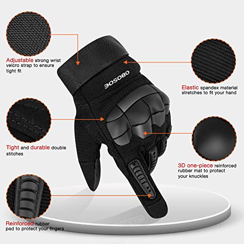 OBOSOE Tactical Gloves, Hard Knuckle Gloves Army Military Heavy Duty Gloves Touch Screen Full Finger Outdoor Gloves Motorcycle Riding Motorbike Airsoft Paintball Combat Hunting Hiking-L