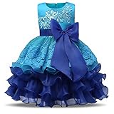 NNJXD Girl Ruffles Vintage Embroidered Sequins Flower Wedding Dress Size (100) 2-3 Years Blue