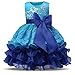 NNJXD Girl Ruffles Vintage Embroidered Sequins Flower Wedding Dress Size (100) 2-3 Years Blue