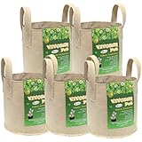 VIVOSUN 5-Pack 3 Gallons Heavy Duty Thickened Nonwoven Fabric Pots Grow Bags with Strap Handles Tan