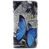 Galaxy Grand Prime Case,IVY [Kickstand Flip Case] Galaxy Grand Prime G530 Wallet Case [Money Card Slot][Blue Butterfly] Premium Soft TPU Synthetic Leather Flip Cover - Verizon, AT&T, Sprint, T-Mobile, International, and Unlocked - Synthetic Leather Case for Samsung Galaxy Grand Prime G530H/DS