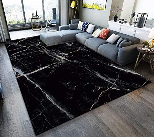 TWGDH Modern Marble Effect Design Carpet Anti-Skid Washable Large Crystal velvet Area Rugs for Home Deco Dining Room Bedroom Living Room Children Rome rectangle mat,Black,180×260cm