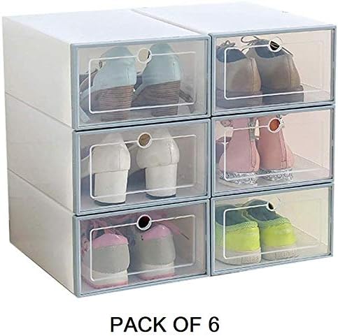 Instakart White Case Plastic Shoe Boxes Storage Organizer Stackable Shoe Box/Dirt Free Shoes, 33x24x13cm,Multicolor Frame (6)