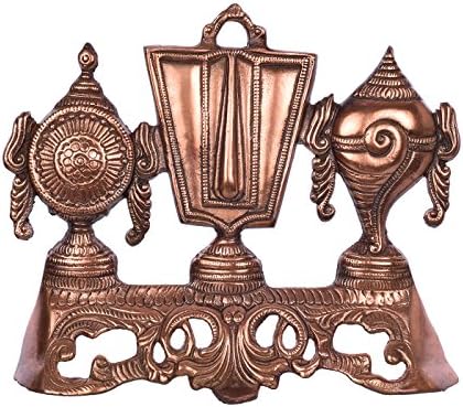 Abhushan Brass Lord Balaji Shanku Chakra Naama Set Idol, Standard, Brown, 1 Piece