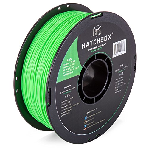 HATCHBOX 3D ABS-1KG1.75-802C ABS 3D Printer Filament, Dimensional Accuracy +/- 0.05 mm, 1 kg Spool, 1.75 mm, Neon Green