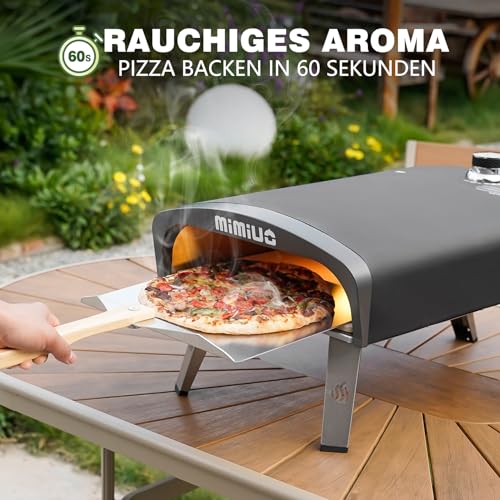 Mimiuo Gas Pizza Oven with Pizza Stone and Pizza Shovel, Mobile Pizza Oven, Portable Pizza Oven for Patio and Balcony, Pizza Oven for Garden, Outdoor, Gas Pizza Oven, Black