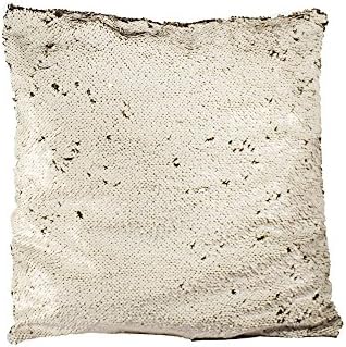 NOROC Roll Over/Reversible Sequins Glitter Fancy Cushion Pillow case/Cover (40 x 40 cms) (White & Gold)