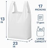 Sabco Heavy Duty White Plastic Carrier Bags with Handles 13x19x23" 80 Pcs Vest view 3
