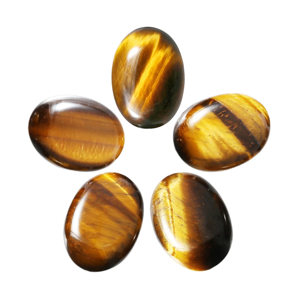 Nupuyai 5pcs Tiger's Eye Cabochons Crystal Stones for Jewelry Making, Flat Back Oval Stone for DIY Charms 22x30mm — image 1