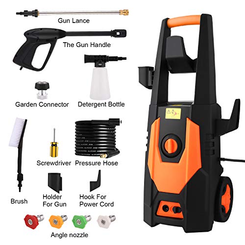 mrliance 3500PSI Electric Pressure Washer, 2.0GPM Electric Power Washer High Pressure Washer with Spray Gun, Brush, and 4 Quick-Connect Spray Tip (Orange)