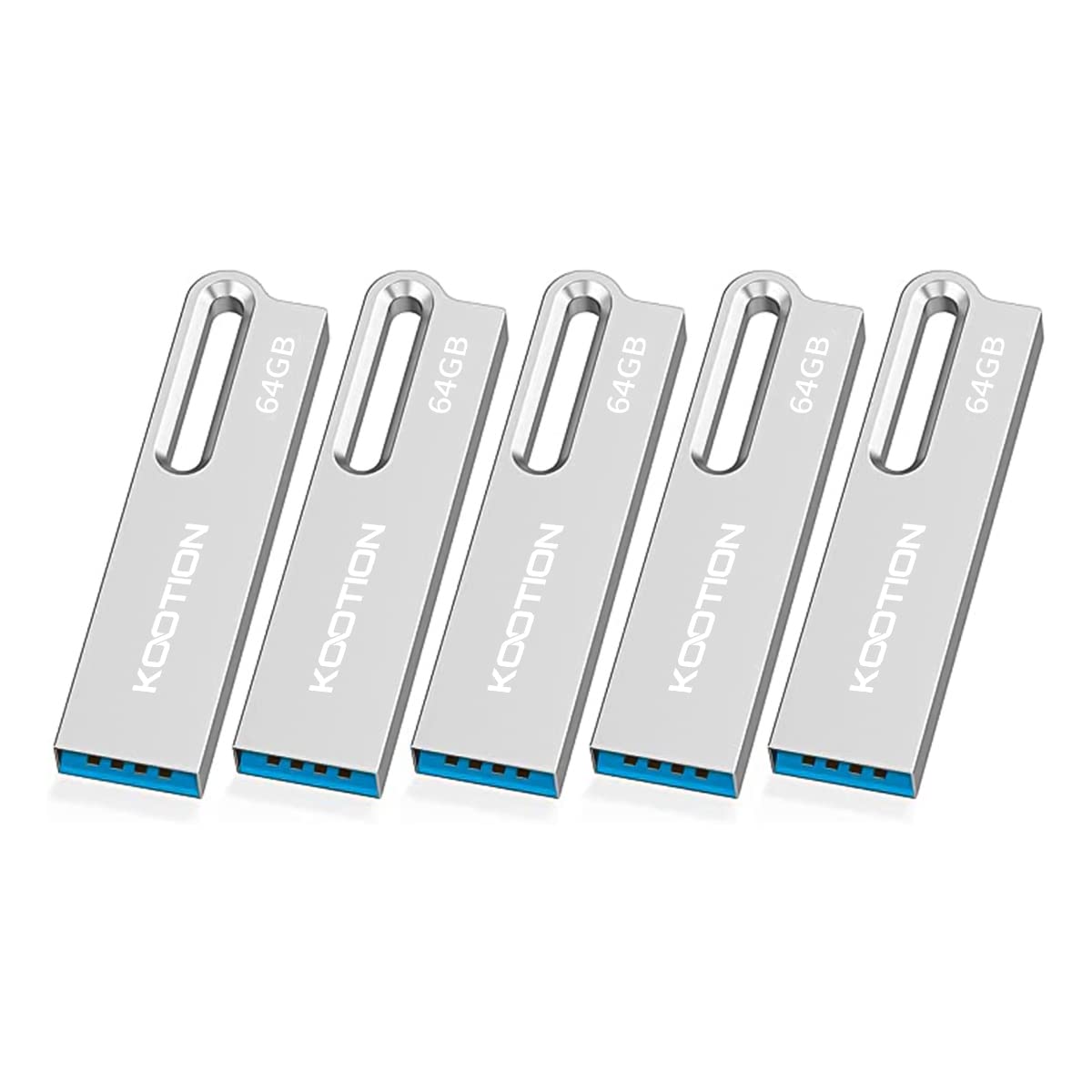 5 Pack 64GB USB 3.0 Sticks, KOOTION Flash Drive Metal Thumb Drive with Keychain 64GB Waterproof Jump Drive Memory Sticks for Computer/Laptop Storage Backup(5Pack 64GB 3.0, Silver)