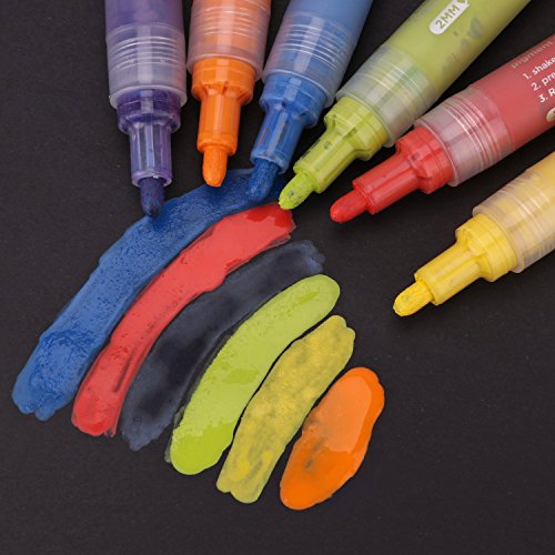 Bianyo Acrylic Marker Pens-Fine Tip Art Liquid Highlighters Set for Rocking Painting, Drawing, Wood, Stones, Fabric, Glass, Ceramics,12 Colors, 1mm