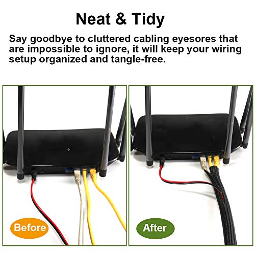 10 Feet - 3/4 inch Cord Protector Split Wire Loom Braided Cable Sleeve, Management and Organizer, Protectors for Television, Audio, Computer Cables, Prevent Pet From Chewing Cords - Black