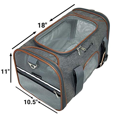 Mr. Peanut's Expandable Airline Approved Soft Sided Pet Carrier, Luxury Travel Tote with Premium Auto Self Locking Zippers, Plush Faux Fleece Bedding with Sturdy Plywood Base, 18LX10.5 (Twilight Gray)