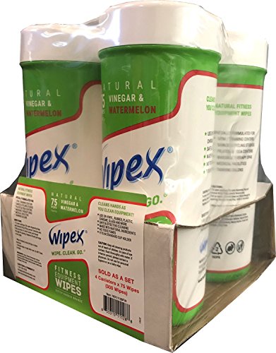 New Wipex Natural Fitness Equipment Wipes for Personal Use, Vinegar with Watermelon Scent - Great for Yoga, Pilates & Dance Studios, Home Gym, Peloton Bike Wipes, Spas & More (4 Canisters, 300 Wipes)