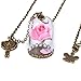 Womens Girls Beauty and the Beast Rose in Glass Dome Enchanted Rose Necklace Jewelry Belle Cosplay (Pink)