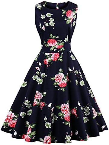 VERNASSA Women's Vintage Dresses, 50s Retro Classy Hepburn Style Cotton Cocktail Club Prom Evening Swing Dress,Multicolor,Size S-4XL