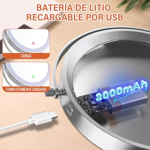GALASALA Espejo con Luz Montado en Pared, Espejo de Maquillaje 8 Pulgadas con Aumento 10X/1X, Espejo de Tocador para Baño con Brazo Extensible, Rotación 360°, 3 Modos de Color