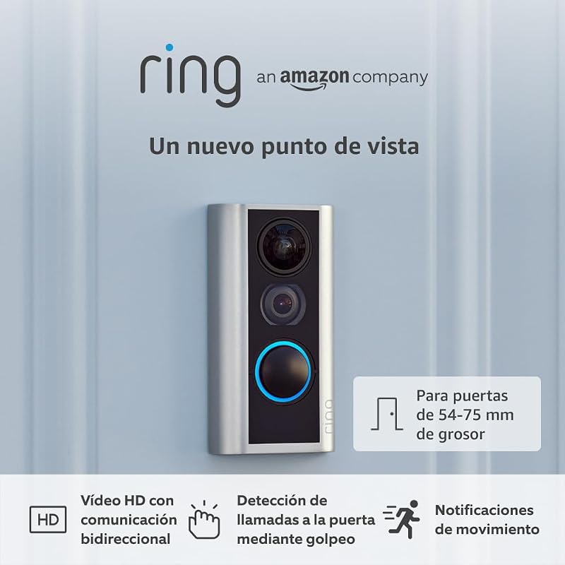 mirilla digital (Door View Cam) para puertas de 54-75 mm de grosor (versión recomendada) | Timbre inalámbrico con camara de vigilancia, vídeo HD 1080p, wifi | 30 días gratis de Ring Home