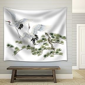 a Japanese Crane - Fabric Wall Tapestry Home Decor - 51x60 inches