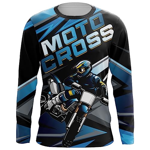 Blue Motocross Jersey UPF30+ Personalized Dirt Bike Youth