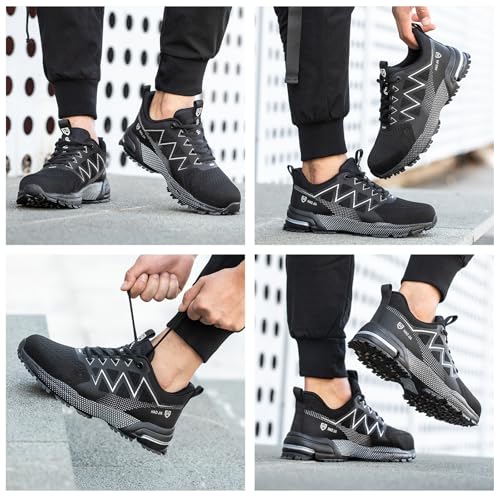 Safety Shoes for Men Women Non-Slip Work Sneakers Lightweight Comfortable Breathable Safety Footwear with Steel Toe