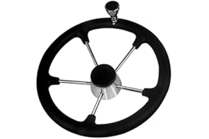 Hi.FANCY Stainless Steel Boat Steering Wheel with Black Foam Grip and Knob,5 Spoke Boat Marine, Enhanced Performance