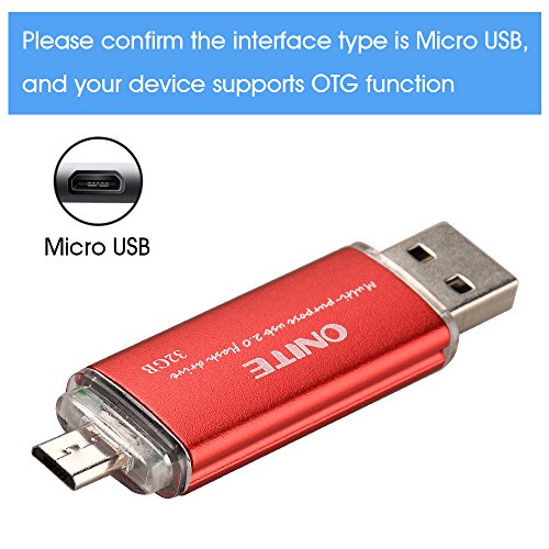 Onite Red 32G Multipurpose Micro USB OTG Flash Drive for Samsung LG HTC Motorola Moto Blu Smart Cellphone Tablet or HP Dell Acer Toshiba Sony Laptop Computers
