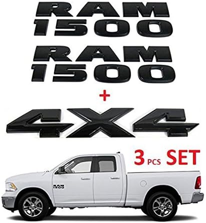 Black RAM 1500 Emblem Badge 3D Stickers Decals Nameplates Flat Letter GLOSSY BLACK for Dodge RAM 1500 + 4X4 3pc set