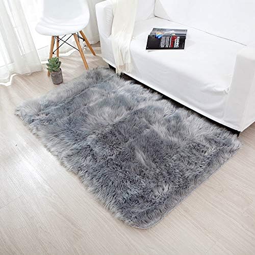 MultiWare Faux Fur Rug Area Rugs Anti-Skid Yoga Carpet Shaggy Rugs Faux Sheepskin Rugs Floor Carpet For Living Room Rugs Bedroom Gray(60cm x 90cm)