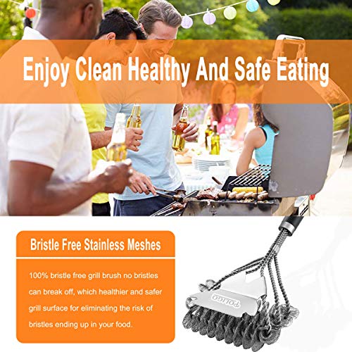 POLIGO BBQ Grill Cleaning Brush Bristle Free & Scraper Triple Helix