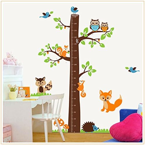 Height Measuring Tree Wall Sticker -Cartoon Animals Wallpaper For Baby Nursery and Kids Rooms Easy Peel Wall Décor (Multi-color)