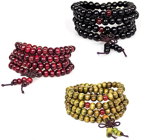 Men Women 3Pcs Buddhist 108 Prayer Mala Beads Sandalwood Bracelet Natural Wood Beaded Necklace Elastic