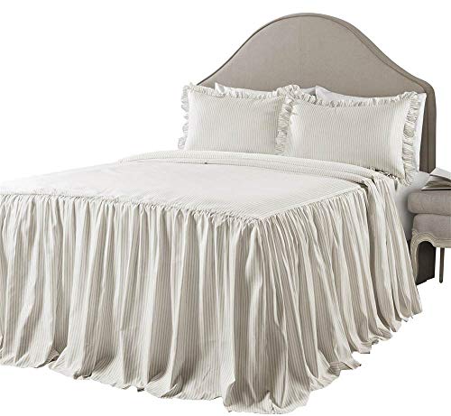 Lush Decor Tikken Streep Bedsprei Tarwe Shabby Chic Boerderij Stijl Lichtgewicht 3 Stuk Set Queen