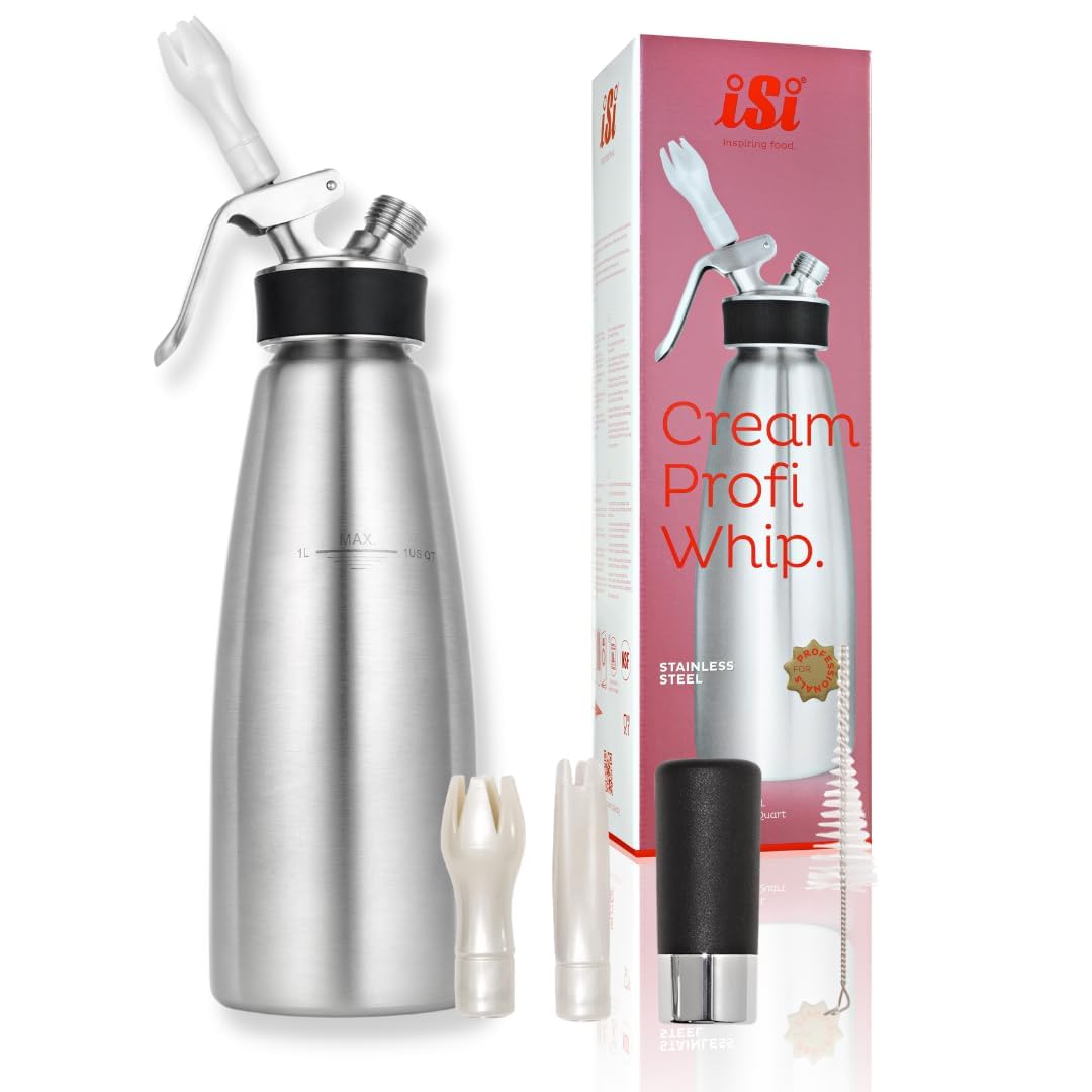iSi Cream Profi Whipper 1L -Stainless Steel Whipper for Cream, Cold Foams, Mousses & Desserts. 2 Year Guarantee. Valid When Used with an iSi Charger.